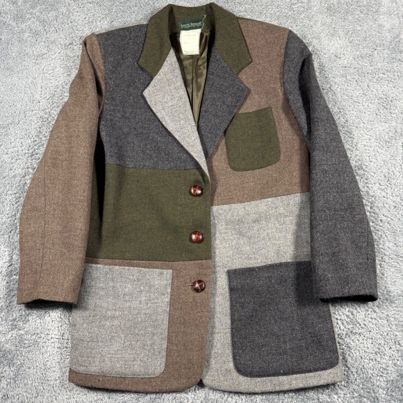 Harve Benard Jackets & Blazers - Vintage 90s Wool Patchwork Colorblock Blazer Jacket Women Size 4 Leather Buttons